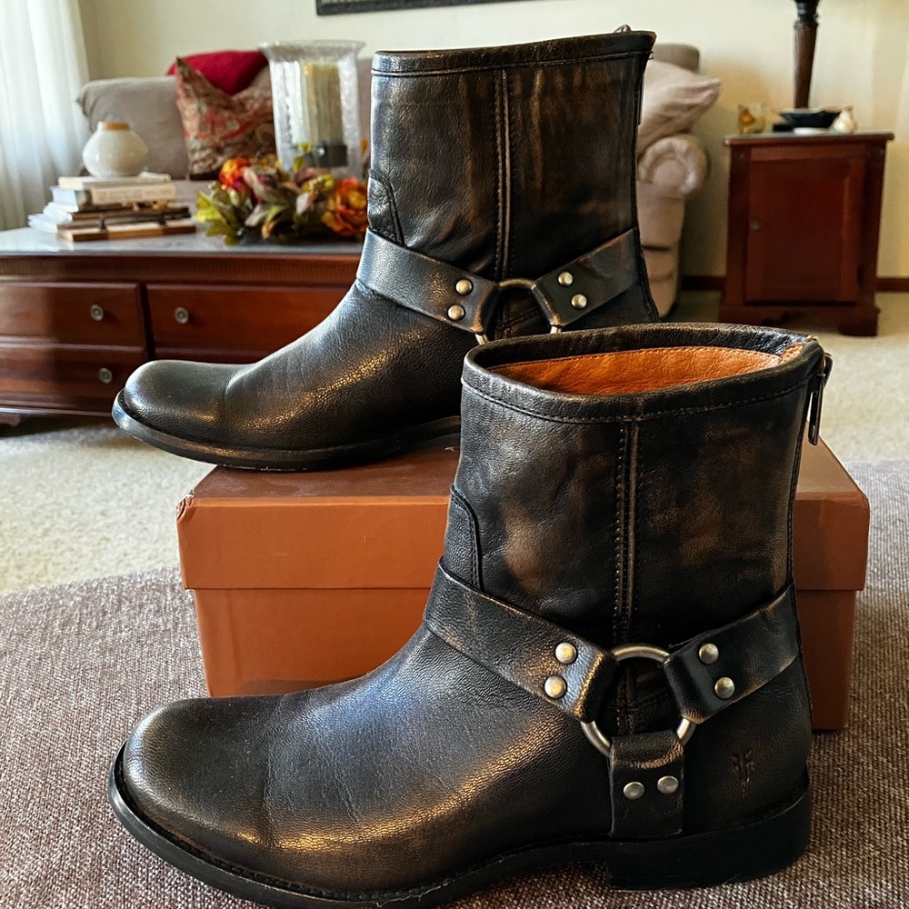 Frye Black Leather Ankle Boots